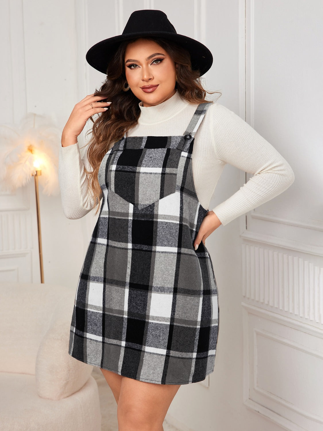 Honey Plus Size Plaid Wide Strap Overall Dress b108b75d-bdae-477a-a857-8ce2ffebbf3d-Max Glownestbest