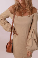Ruched Off Shoulder Long Sleeve Dress Apricot b12687d8-bbf4-42b9-86f5-e26d7e577d21-Max Glownestbest