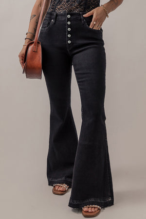 Button-Fly Flare Jeans with Pockets Dark b1a7cb90-d73f-43c8-ae65-37b65ccdc1cb-Max Trendsi