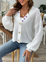 Glownestbest® | V-Neck Button Up Long Sleeve Cardigan White b1cb0961-d9d1-493b-bbdf-5ec4ac1c26f6-Max Glownestbest