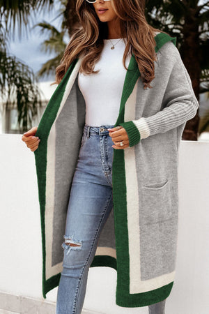 Pocketed Contrast Long Sleeve Hooded Cardigan Gray One Size b1d65824-f867-4679-9fba-7a9ac437cc7b-Max Glownestbest