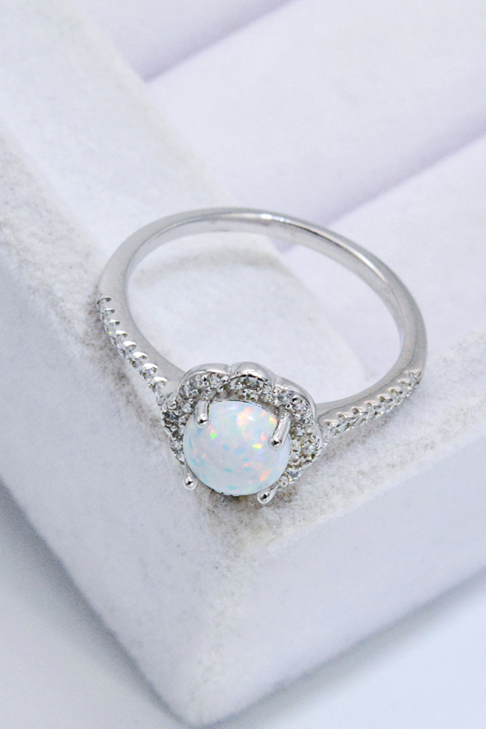 Platinum-Plated 4-Prong Opal Ring b1ecc15861a84822a596e2c788054add-Max Trendsi