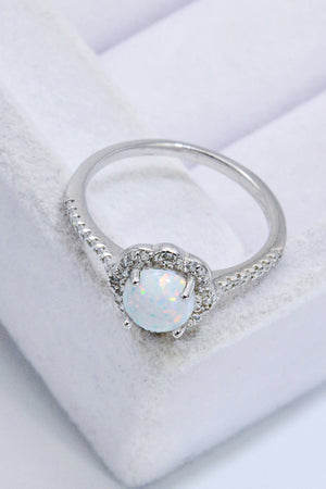 Platinum-Plated 4-Prong Opal Ring b1ecc15861a84822a596e2c788054add-Max Trendsi