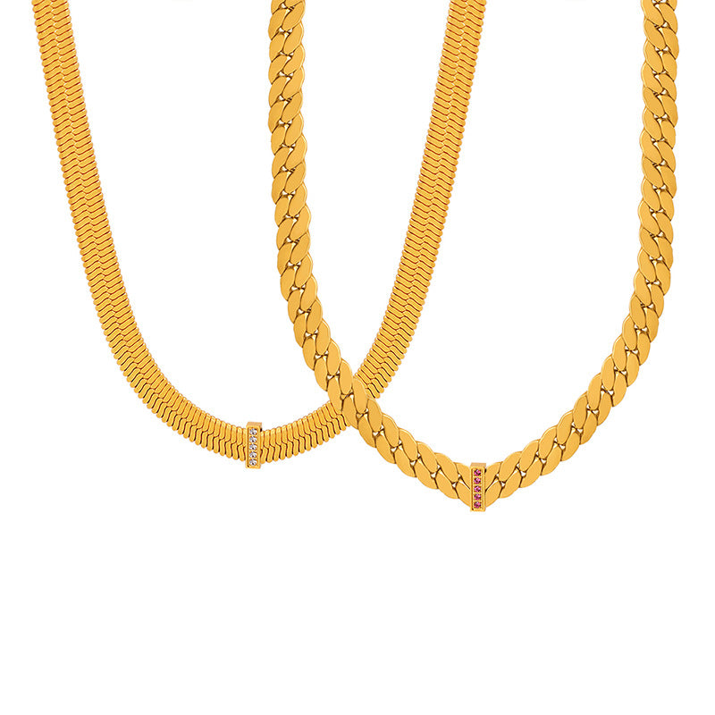 18K gold fashionable simple thick chain with zircon design hip-hop style necklace b1fcb8f7-53c0-4bc0-98fb-20f439504362 Artshiney