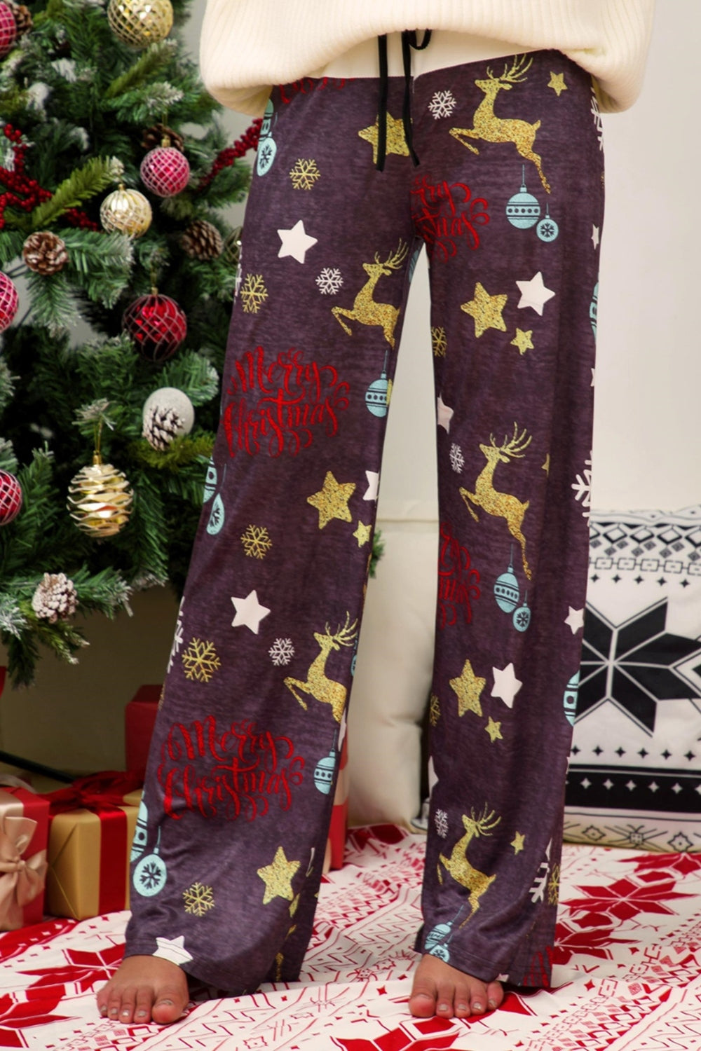 Christmas Straight Leg Pants Dusty Purple b21d5b57584a4ff285a742d02bcce608-Max Trendsi