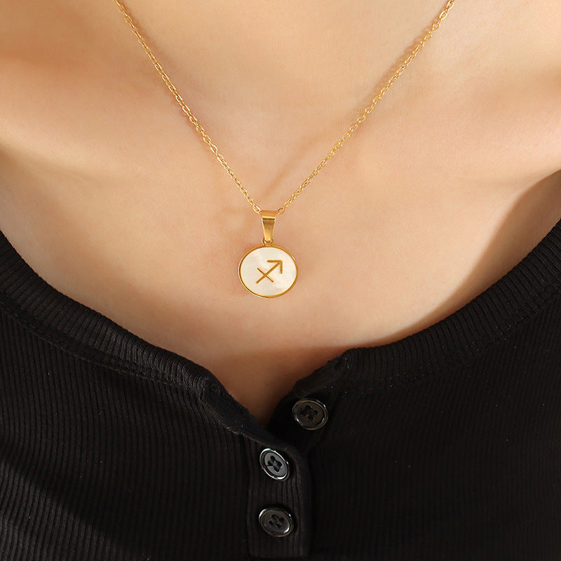 Exquisite Zodiac White Seashell Design Pendant Necklace Sagittarius b23c877c-1c45-457d-9805-d72ff2a10814 Artshiney