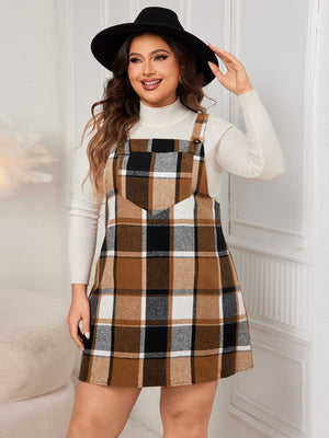 Honey Plus Size Plaid Wide Strap Overall Dress Caramel b28e23e8-ff87-4b85-82e8-ec1f47f41705-Max Glownestbest