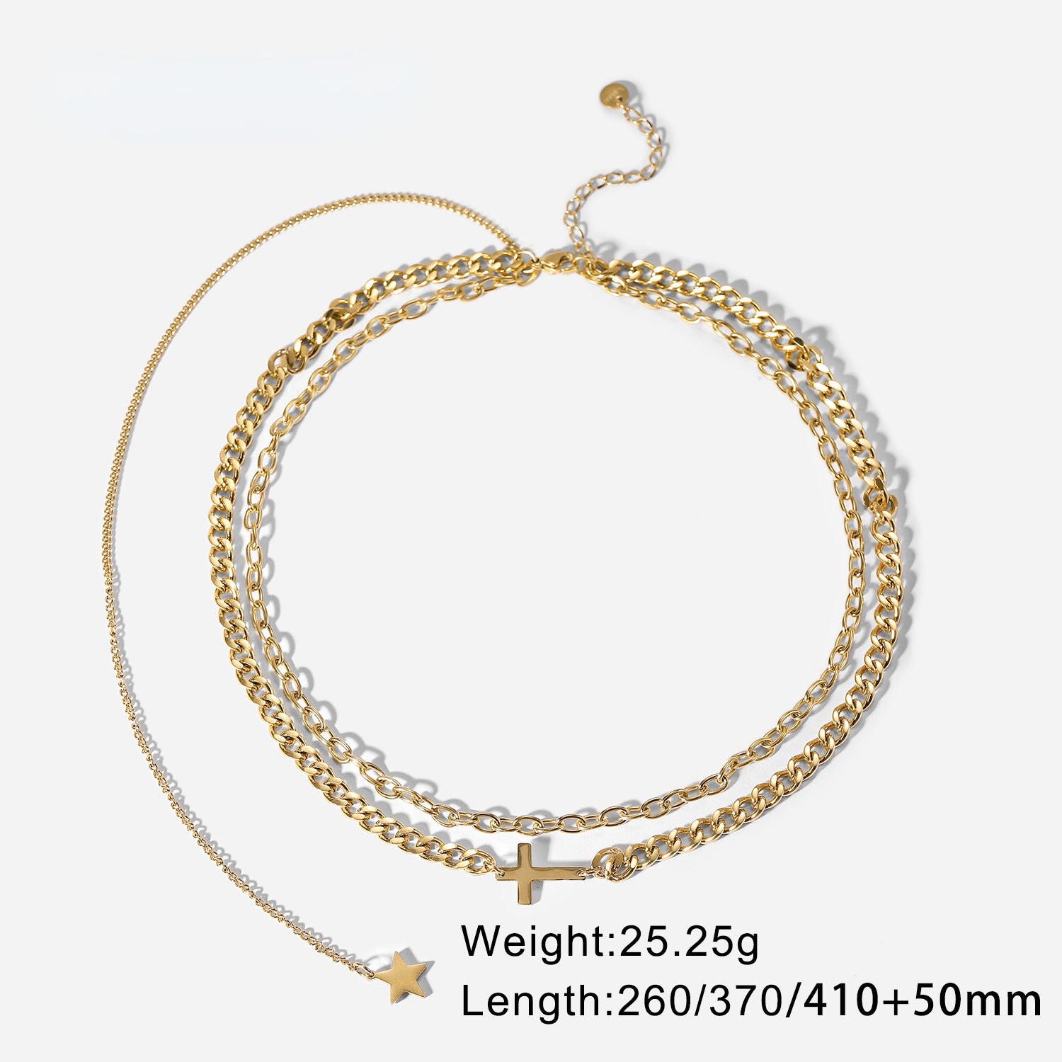 18K Gold Cross and Star Pendant Double Layer Necklace b2b436f9-8e59-4acb-a956-69408a42db71 Artshiney
