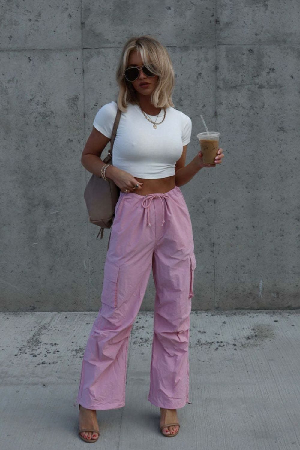 Drawstring Straight Pants with Pockets Pink b33e4c0a11ef4d6d85717d292434dd82-Max Trendsi