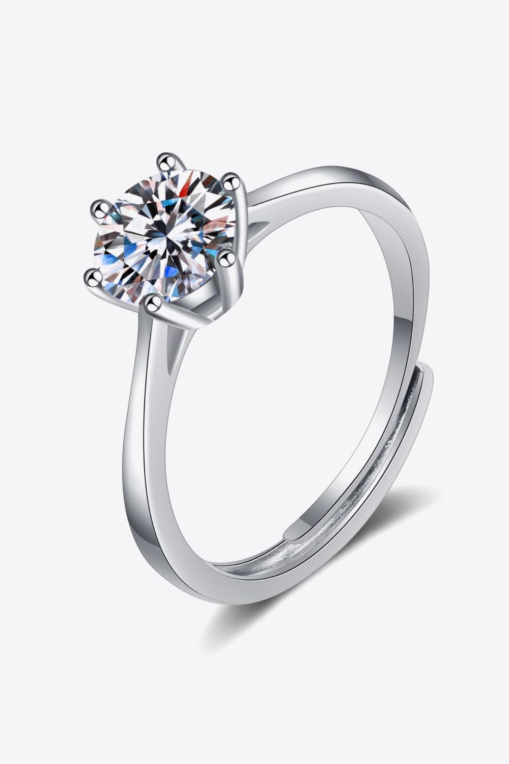 Moissanite 6-Prong Adjustable Ring Silver b3a5b1a48e154962b206896f6b5b8b26-Max Trendsi