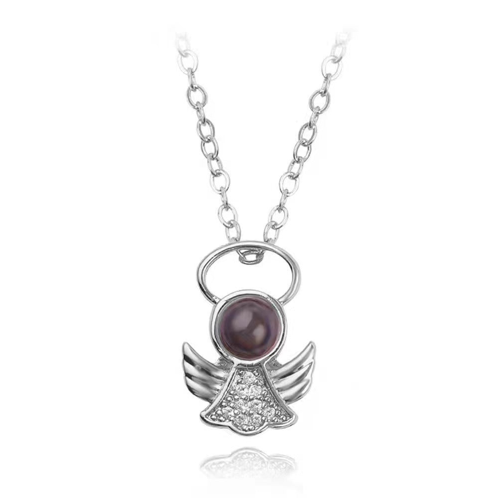 Noble and exquisite angel diamond projection necklace Silver b3d78068-d639-4770-a54c-01337a74c75e Artshiney