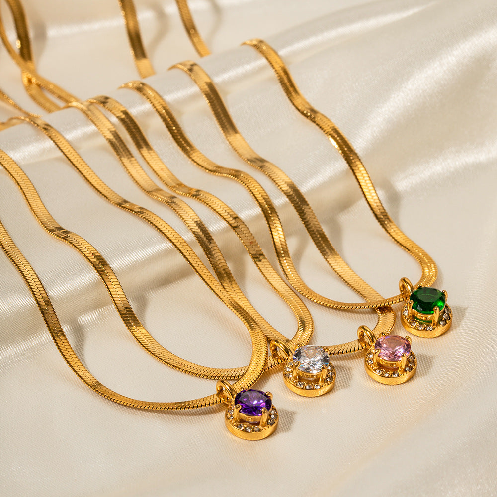 18k gold fashion light luxury flat snake chain with double three-dimensional zircon pendant design pendant necklace b3eca9c1-ee06-48c1-9774-ee84dd0a3026 Artshiney