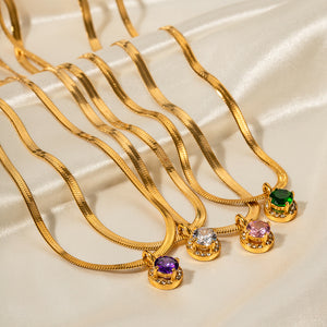 18k gold fashion light luxury flat snake chain with double three-dimensional zircon pendant design pendant necklace b3eca9c1-ee06-48c1-9774-ee84dd0a3026 Artshiney