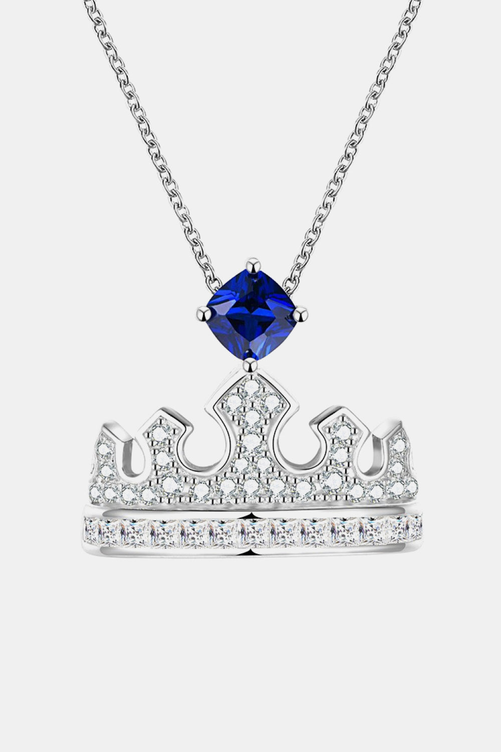 Zircon Lab-Grown Sapphire Crown Shape Pendant Necklace Royal Blue One Size b417e3e56f834d68a0ef46f16daa3e55-Max Trendsi