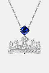 Zircon Lab-Grown Sapphire Crown Shape Pendant Necklace Royal Blue One Size b417e3e56f834d68a0ef46f16daa3e55-Max Trendsi