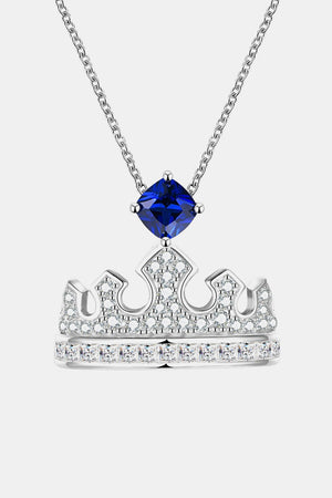 Zircon Lab-Grown Sapphire Crown Shape Pendant Necklace Royal Blue One Size b417e3e56f834d68a0ef46f16daa3e55-Max Trendsi