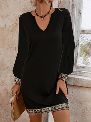 Embroidered Notched Long Sleeve Mini Dress b4378d4f-f32c-4e13-90c3-30104d049f78-Max Trendsi