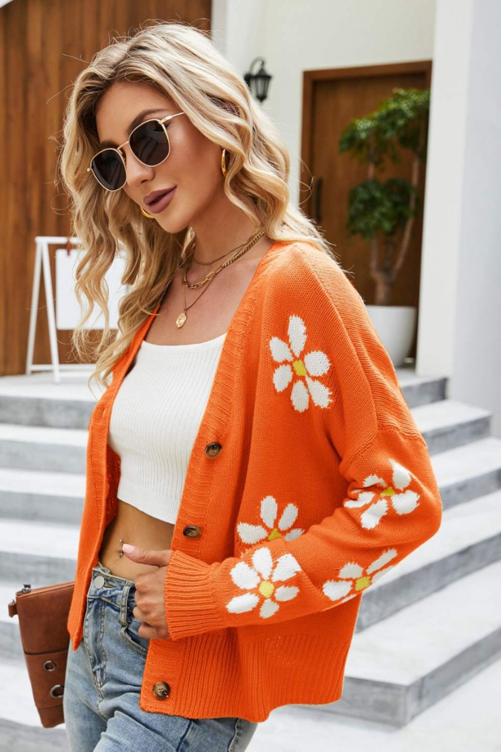 Floral Ribbed Trim Drop Shoulder Cardigan b4609f06baa244baaa391378717acf8c-Max Glownestbest