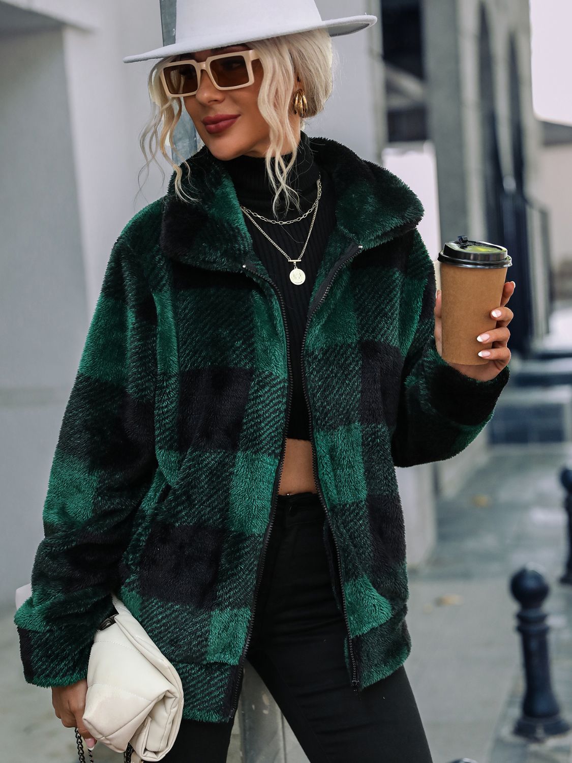 Glownestbest ® | Plaid Zip-Up Collared Jacket Black Forest b4a9814b5f94400385bbeb0d08823557-Max Glownestbest