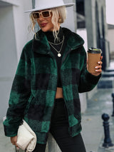 Glownestbest ® | Plaid Zip-Up Collared Jacket Black Forest b4a9814b5f94400385bbeb0d08823557-Max Glownestbest