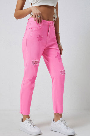 Star Raw Hem Distressed Jeans b4b6b0aa-9315-4f9a-ac3f-c30d3c7681f7-Max Trendsi