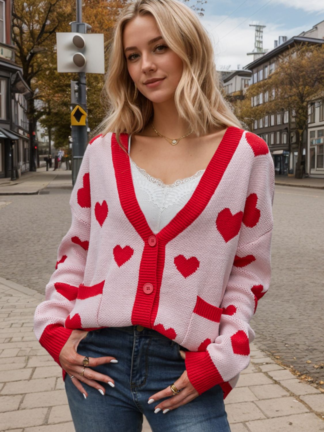 Heart Button Up Dropped Shoulder Long Sleeve Cardigan Blush Pink b50d22d1-f695-401e-be54-e25e323c37fe-Max Glownestbest