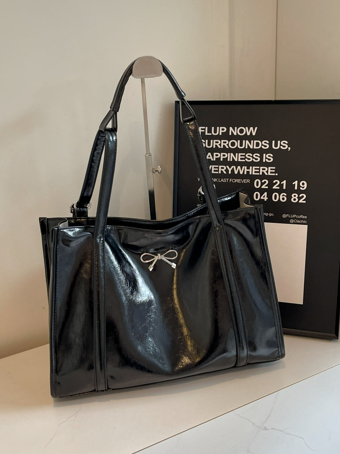 PU Leather Bow Shoulder Bag Black One Size b553450e-d84b-4682-8461-5c19aabf2c48-Max Trendsi