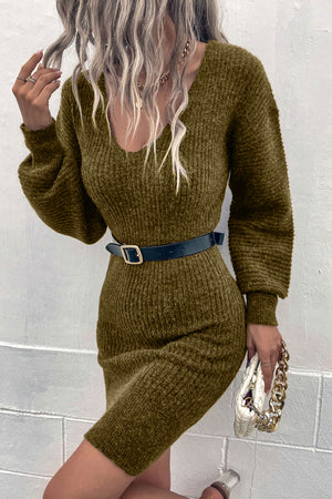 Ribbed Long Sleeve Sweater Dress b55d3e032c7b4c1cbd26ebe94b995cde-Max Glownestbest