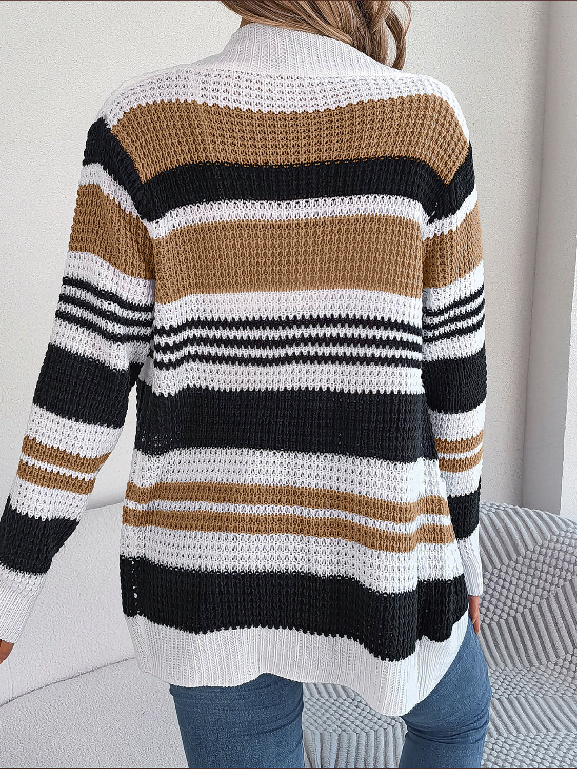 Striped Open Front Long Sleeve Cardigan b598750b5ce1416da9274b870521cd33-Max Glownestbest