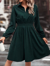 Smocked Johnny Collar Long Sleeve Dress Black Forest b5ce99bc-dd36-4f70-a807-e6343a4e472f-Max Glownestbest