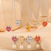 18K gold trendy personalized lips with pearl design simple style necklace and earrings set b5e7698d-0760-448b-b930-9476425a6f99 Artshiney