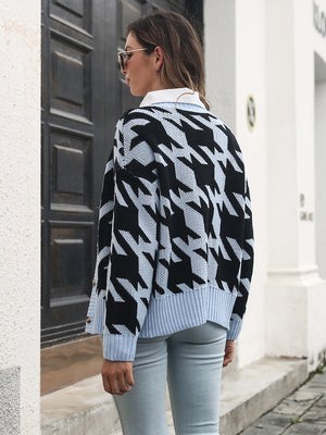 Houndstooth Button Down Cardigan b5ebaeea32454d9eb33892ef1c81466f-Max Glownestbest