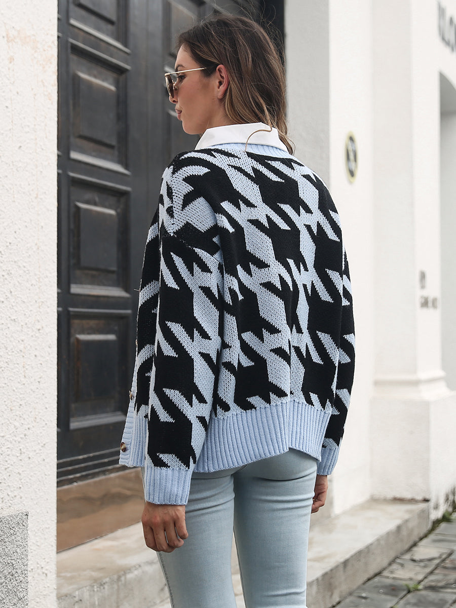 Houndstooth Button Down Cardigan b5ebaeea32454d9eb33892ef1c81466f-Max Glownestbest
