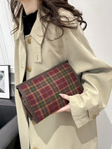 Contrast Plaid Clutch with Zipper Red (right angle) One Size b5ee9080-e720-4924-8d27-c3304cc307dc-Max Trendsi