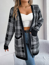 Plaid Open Front Long Sleeve Cardigan Black b62037c8-c99f-4d43-8a9c-9294154f3232-Max Glownestbest