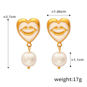 18K gold trendy personalized lips with pearl design simple style necklace and earrings set b628a075-13c8-4c8f-b1b2-f05bf14f260f Artshiney