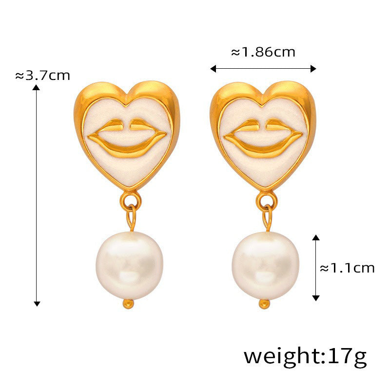 18K gold trendy personalized lips with pearl design simple style necklace and earrings set b628a075-13c8-4c8f-b1b2-f05bf14f260f Artshiney