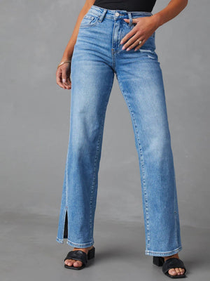 Slit Buttoned Jeans with Pockets Medium b68fa9a7-47e7-4b32-a322-6a500312c8ff-Max Trendsi