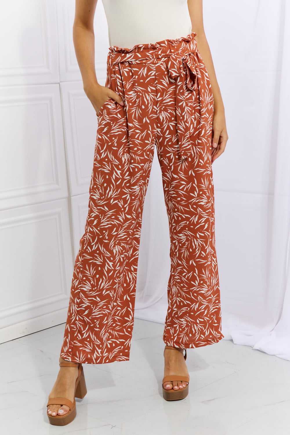 Heimish Right Angle Full Size Geometric Printed Pants in Red Orange Orange-Red b69b591477354797b7e1a98e76194708-Max Trendsi