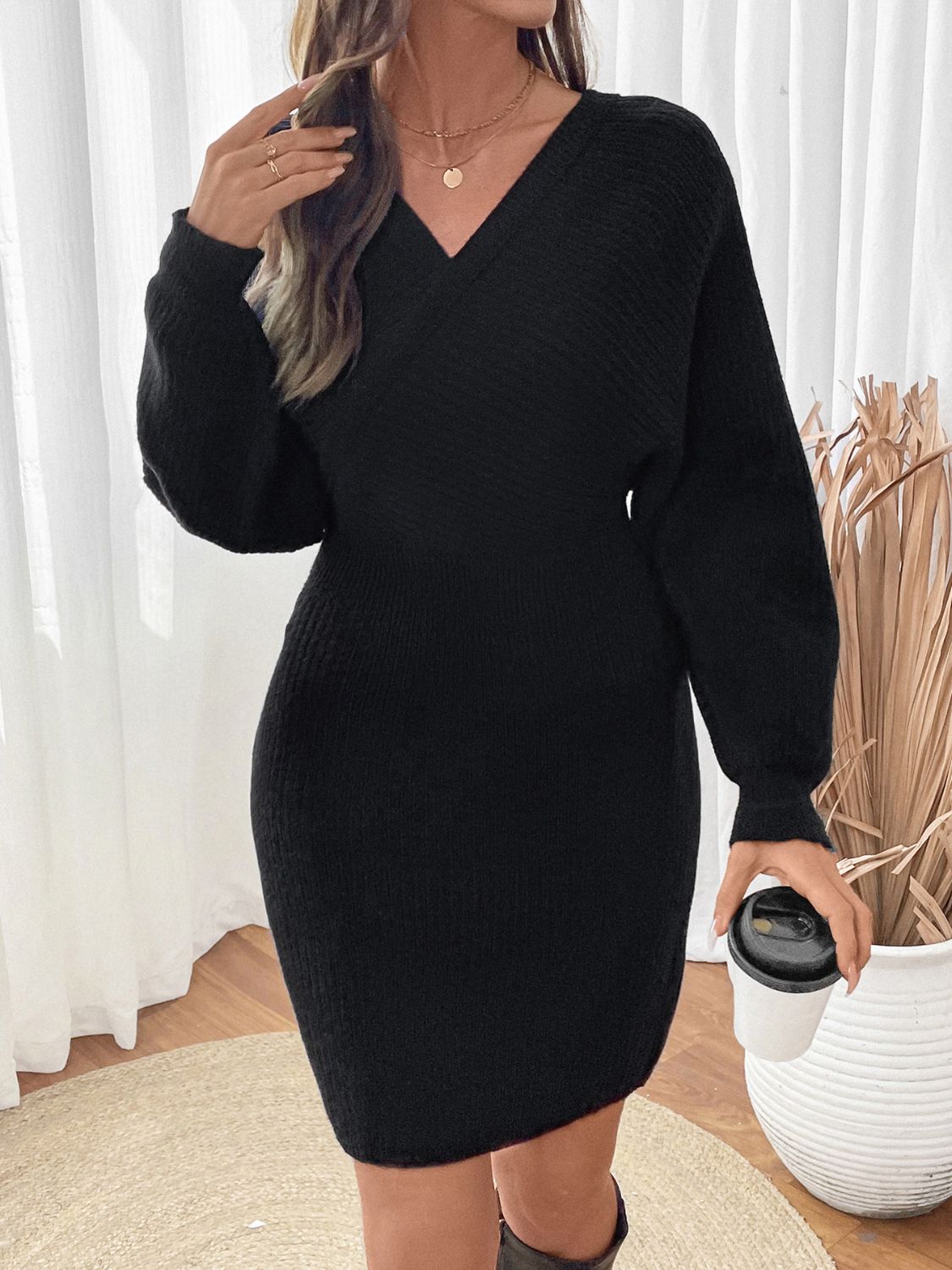 Perfee Surplice Long Sleeve Sweater Dress b6f6f602-a2d3-4fd6-9425-99b6e0560d94-Max Glownestbest