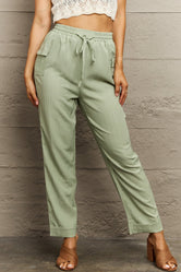 Perfee Tie Waist Long Pants Light Green b716d67e959840deb0d46caafde7b4a9-Max Trendsi