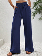Wide Leg Drawstring Pants Dark Blue b721f535-9b1e-4109-bd57-64090aad74c8-Max Trendsi