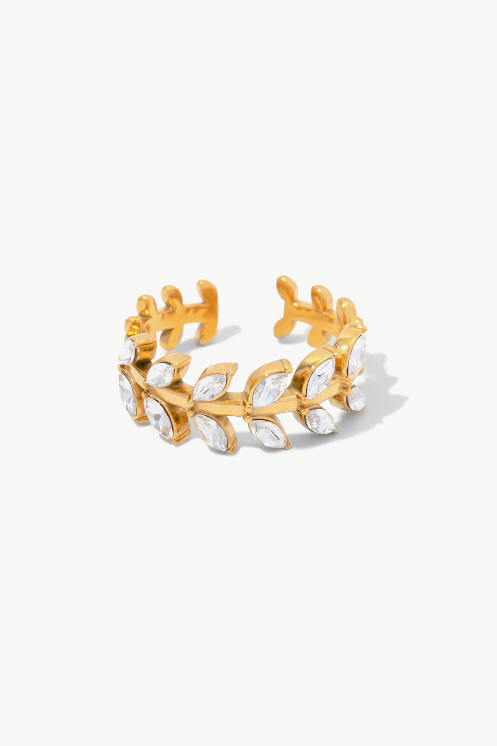 Inlaid Zircon Leaf Open Ring b741a6061c854a93810846c3957b7007-Max Trendsi