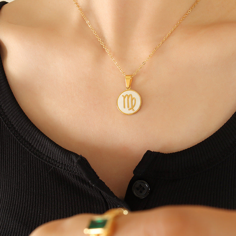 Exquisite Zodiac White Seashell Design Pendant Necklace Virgo b759514d-ba7b-45ca-9638-deb31f9cd70a Artshiney