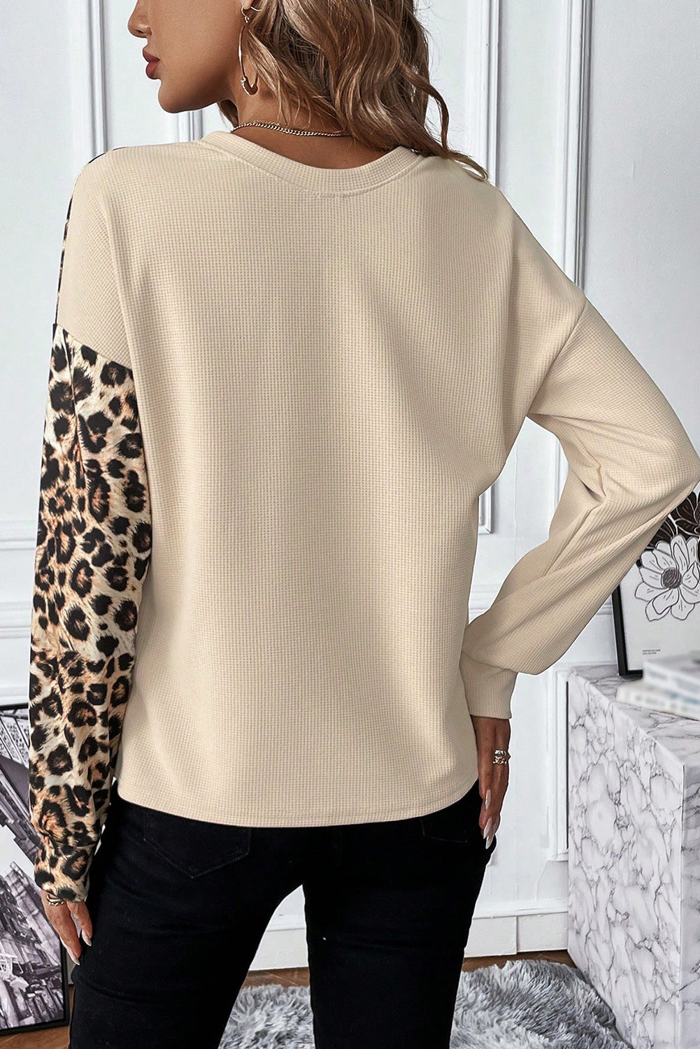 Glownestbest ® | Leopard Waffle Knit Long Sleeve T-Shirt b82e3262-942a-47e9-ae75-643212702053-Max Glownestbest