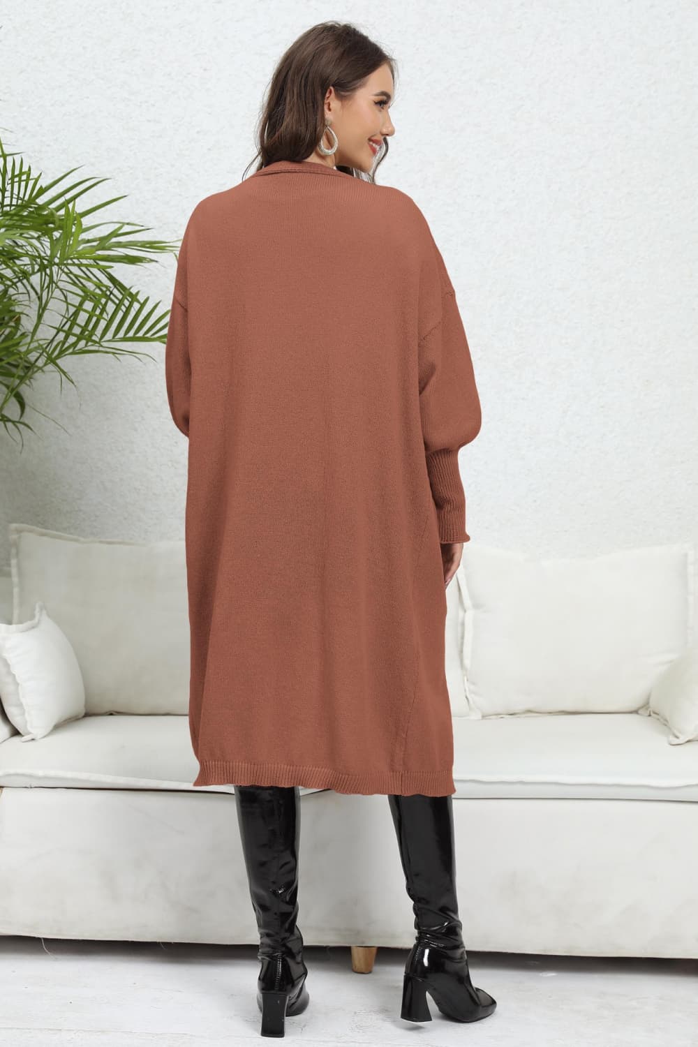 Lantern Sleeve Open Front Pocketed Cardigan b83c16f7043b4c55bff3a42014336e70-Max Glownestbest