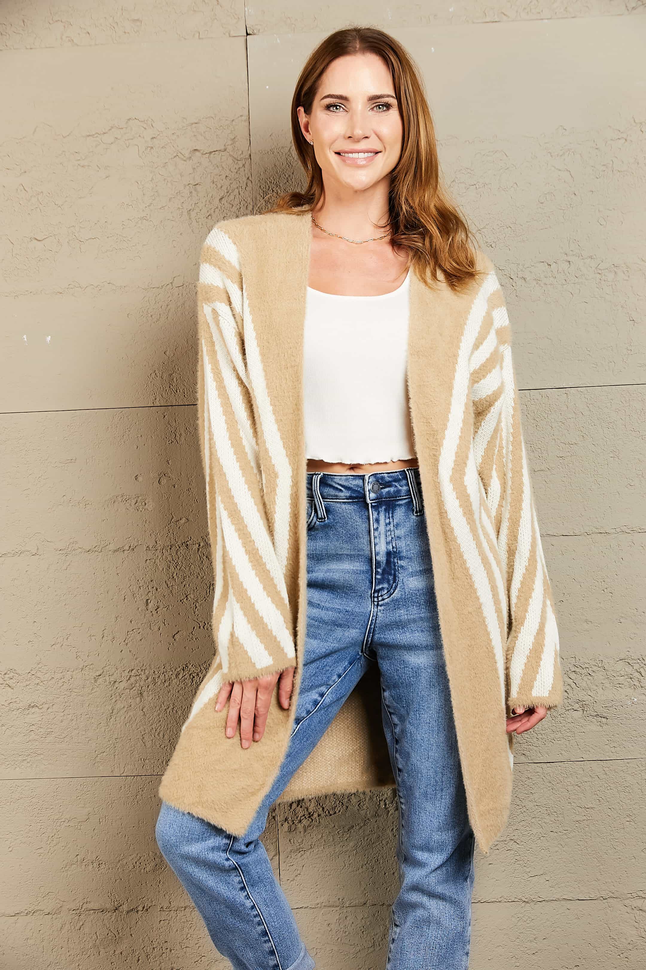 Glownestbest® | Woven Right Two-Tone Open Front Fuzzy Longline Cardigan b845b98186ee4438b6d405223f476ee8-Max Glownestbest