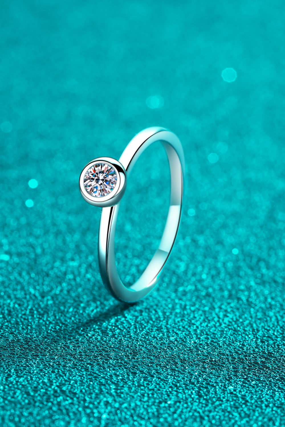Moissanite Rhodium-Plated Solitaire Ring b85818b580f34f0d99318d1bc82f3c34-Max Trendsi