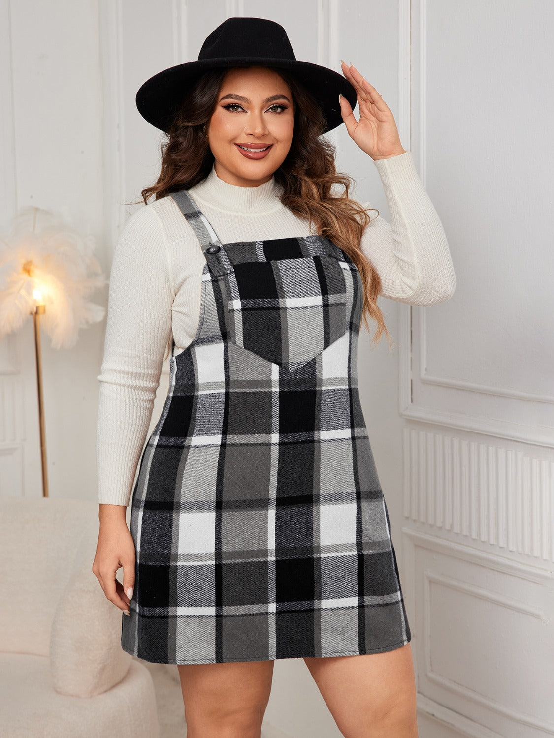 Honey Plus Size Plaid Wide Strap Overall Dress b8842ffd-abda-49b3-9a0c-26a8f2f3b8b6-Max Glownestbest