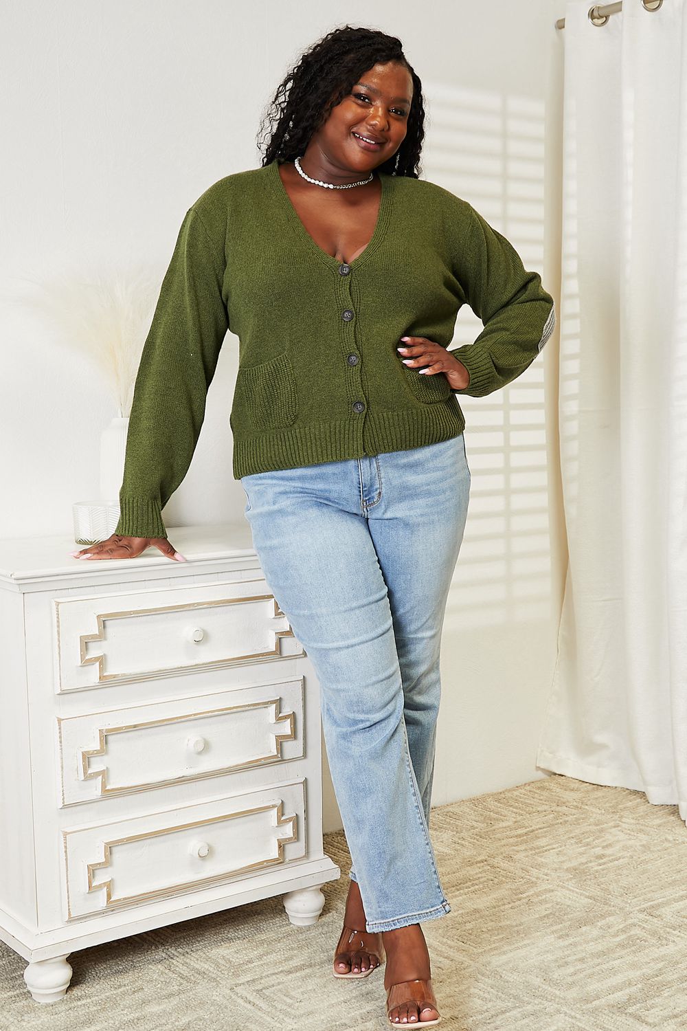 Heimish Full Size Long Sleeve V Neck Button Down Cardigan b8db24d2b491476988c1d7d7e87cd256-Max Glownestbest
